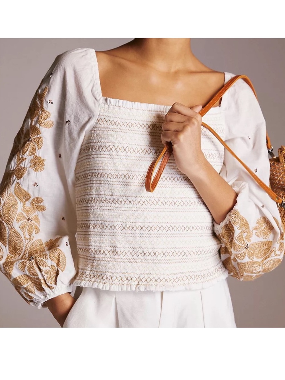 Anthropologie Smocked Embroidered Top - Picture 2 of 10